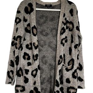 Gray and Black Animal Print Cardigan Sweater